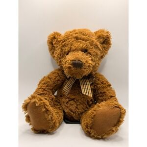 Russ Berrie Dixon Teddy Bear Brown Shaggy Plush Plaid Bow 10 inch 3671
